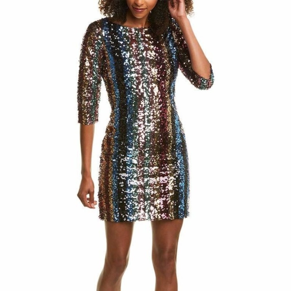 Cupcakes and Cashmere Virginia Multi Stripe Sequin Mini Dress Women's